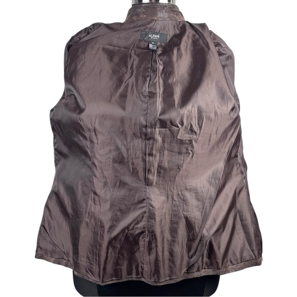 ALFANI BROWN SNAKESKIN LEATHER MOCK NECK ZIP UP JACKET - Picture 12 of 14